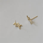 Double Star and Zircon Stud Earrings Gold