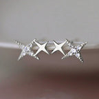 Double Star and Zircon Stud Earrings Silver