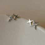 Double Star and Zircon Stud Earrings Silver