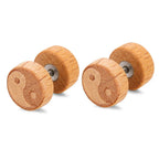 Yin Yang Beige Wood Stud Earrings