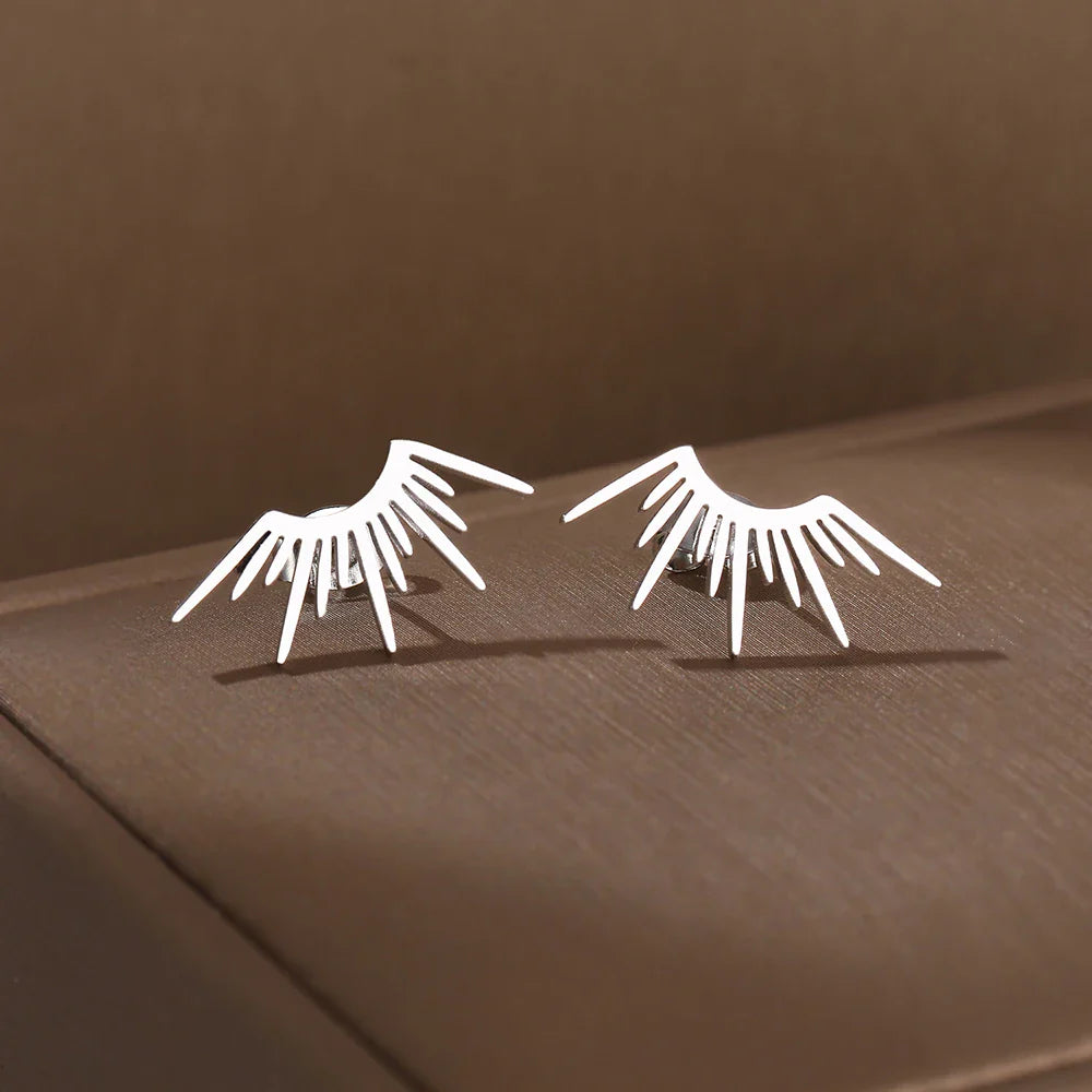 Sun Half-Circle Stud Earrings in Silver