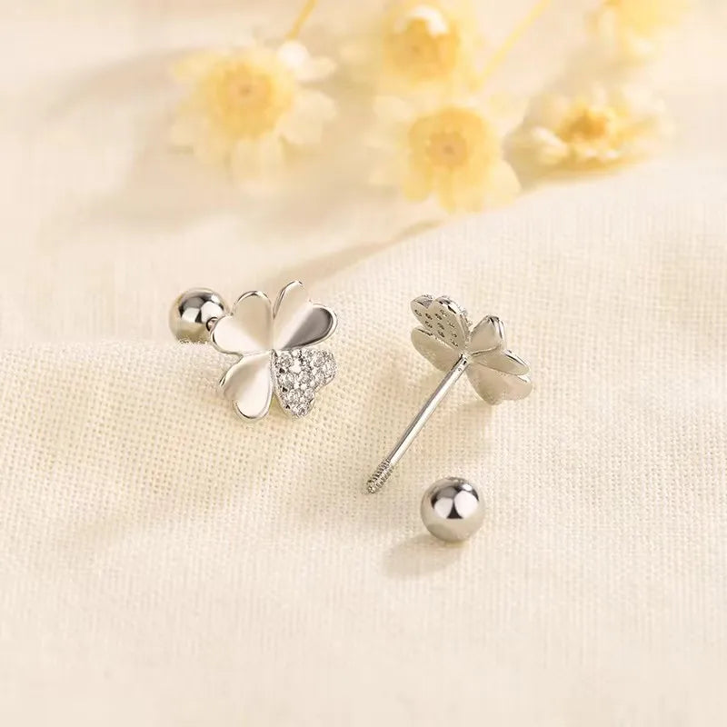 4-Leaf Clover Stud Earrings with Zircon