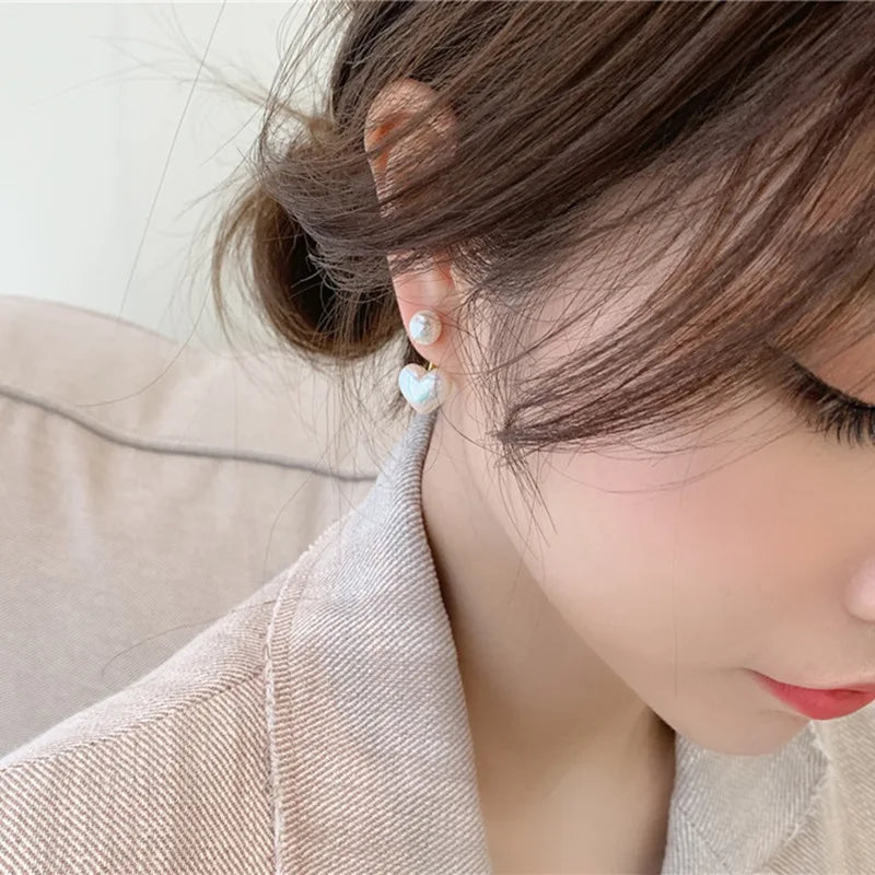 White Pearl Heart Stud Earrings