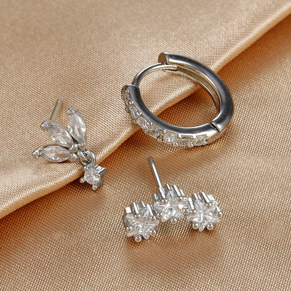 Star Zircon Stud Earrings for Women silver