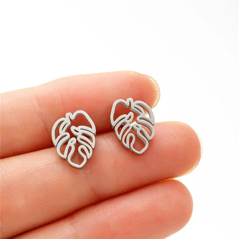 Palm Leaf Stud Earrings silver