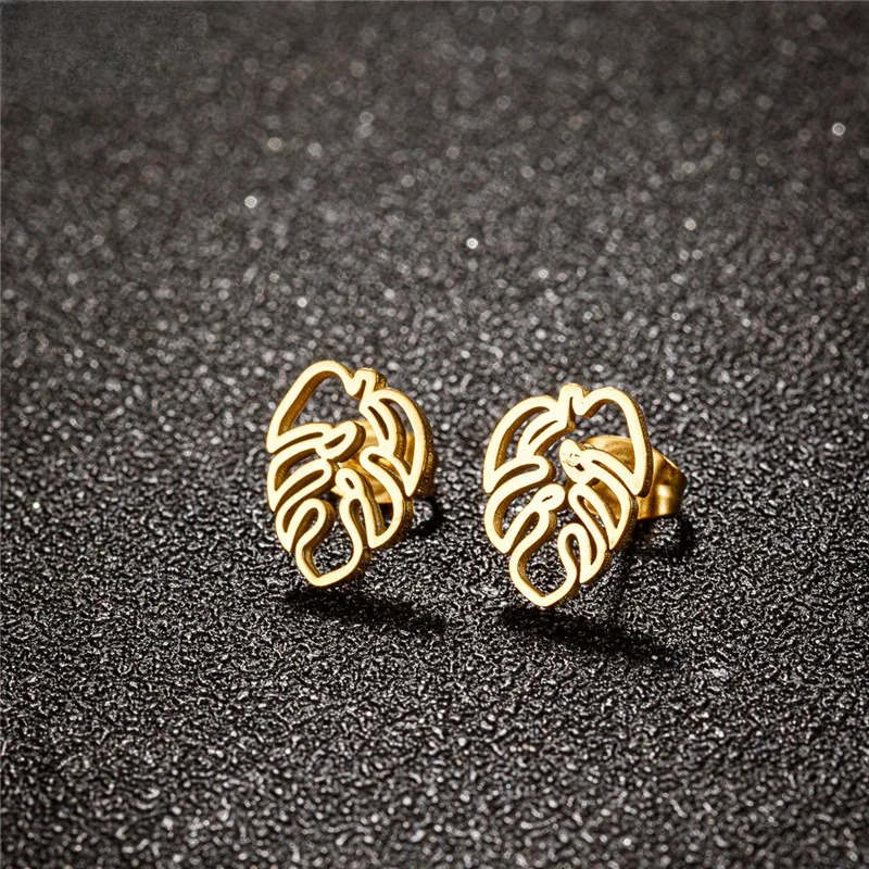 Palm Leaf Stud Earrings gold