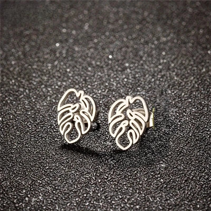 Palm Leaf Stud Earrings silver