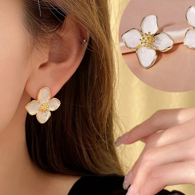 Hibiscus Flower Stud Earrings with White Mother-of-Pearl Petals