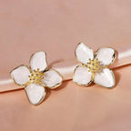 Hibiscus Flower Stud Earrings with White Mother-of-Pearl Petals
