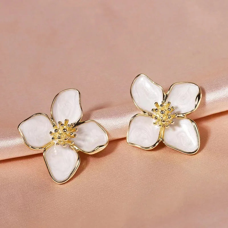 Hibiscus Flower Stud Earrings with White Mother-of-Pearl Petals