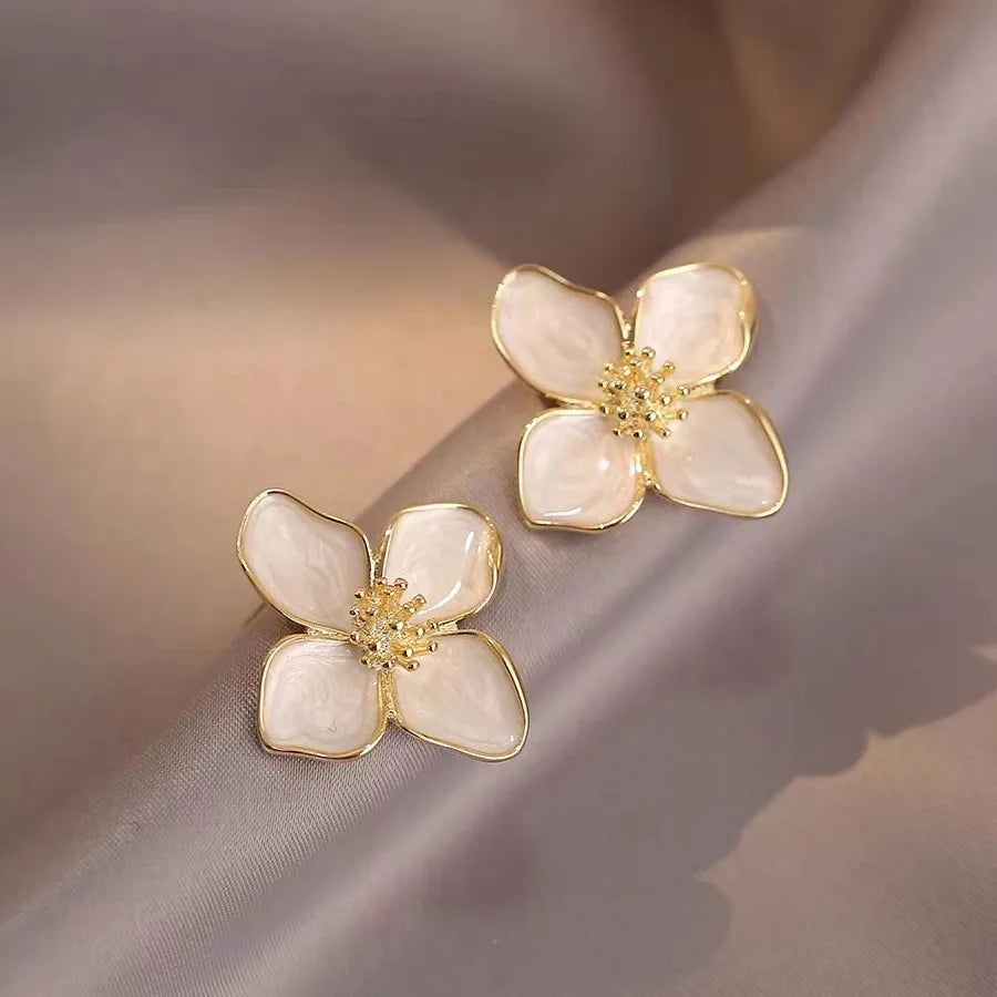 Hibiscus Flower Stud Earrings with White Mother-of-Pearl Petals