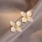 Hibiscus Flower Stud Earrings with White Mother-of-Pearl Petals