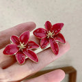 Red Flower Stud Earrings