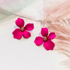 Four-Petal Flower Stud Earrings dark pink