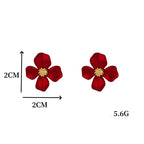 Four-Petal Flower Stud Earrings dark red