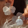 White Wide Petal Flower Stud Earrings 