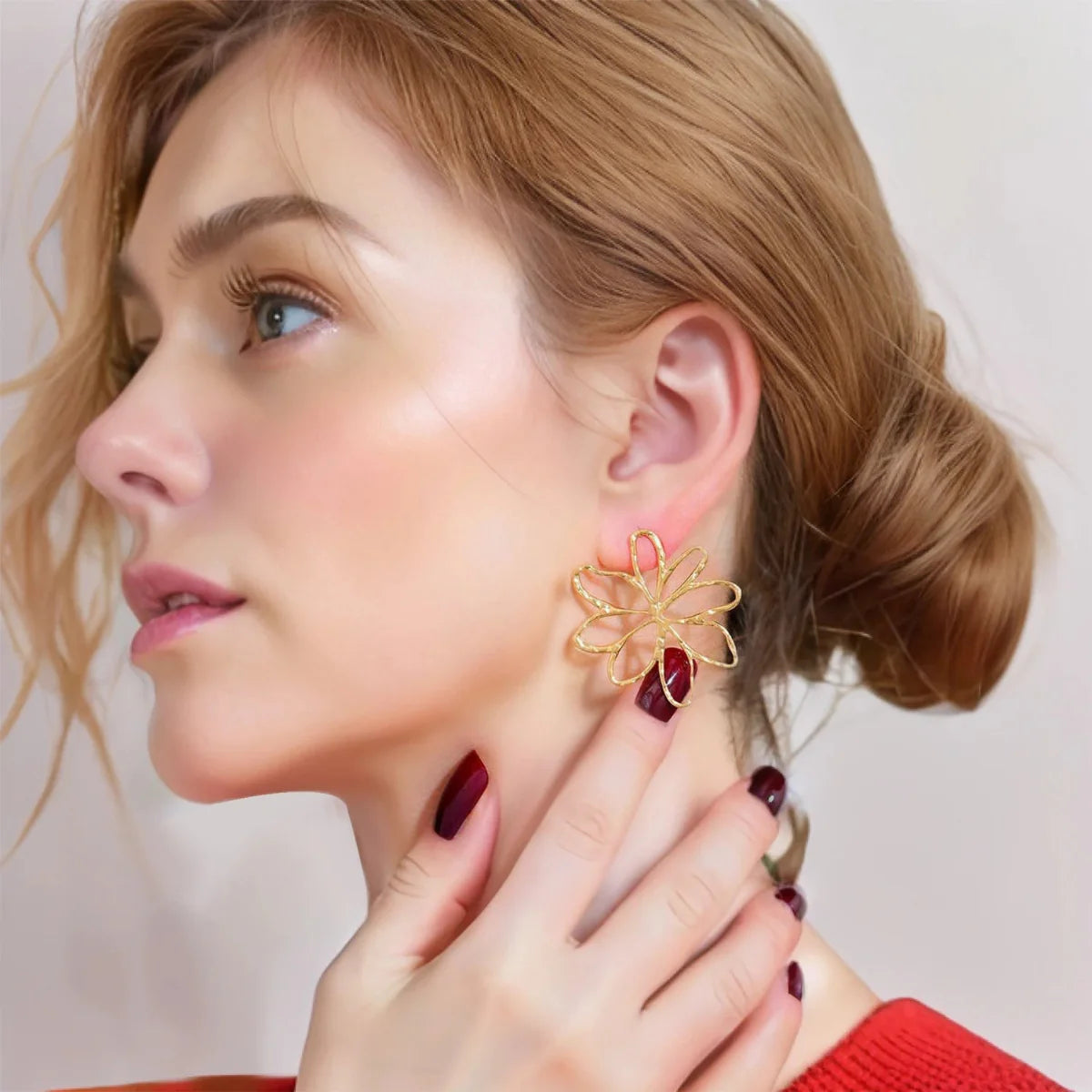 Asymmetrical Flower Stud Earrings Gold