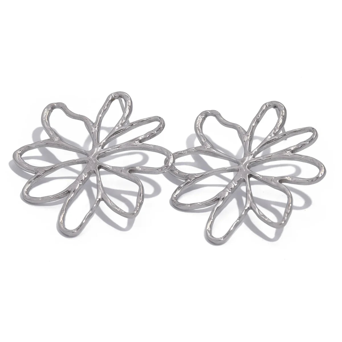 Asymmetrical Flower Stud Earrings Silver
