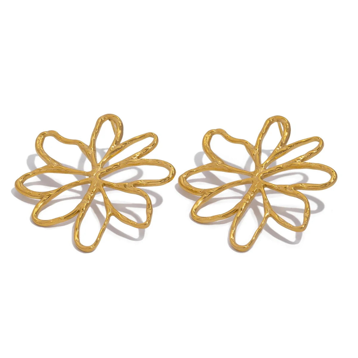 Asymmetrical Flower Stud Earrings Gold