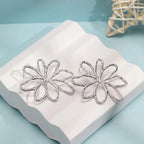 Asymmetrical Flower Stud Earrings Silver