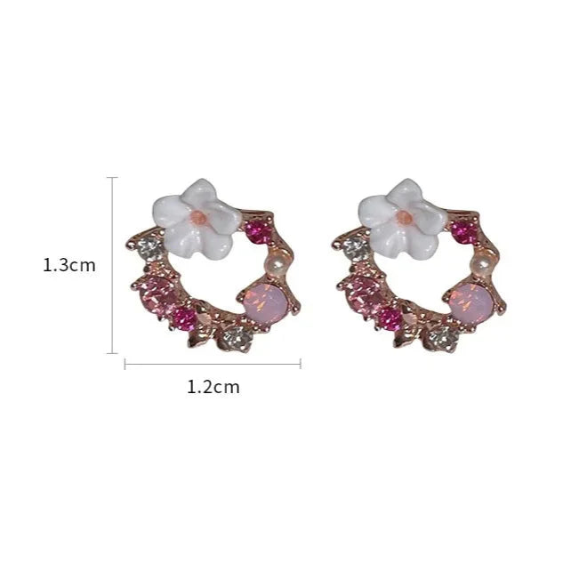 Flower and Pearl Stud Earrings pink