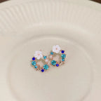 Flower and Pearl Stud Earrings blue