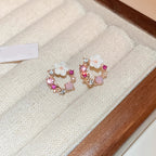 Flower and Pearl Stud Earrings pink 