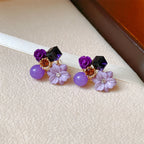 Flower and Pearl Stud Earrings purple 1
