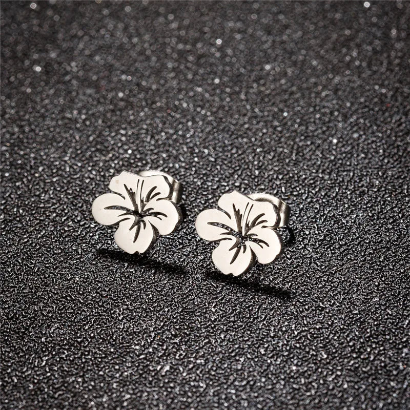 Women's Flower Stud Earrings Silver