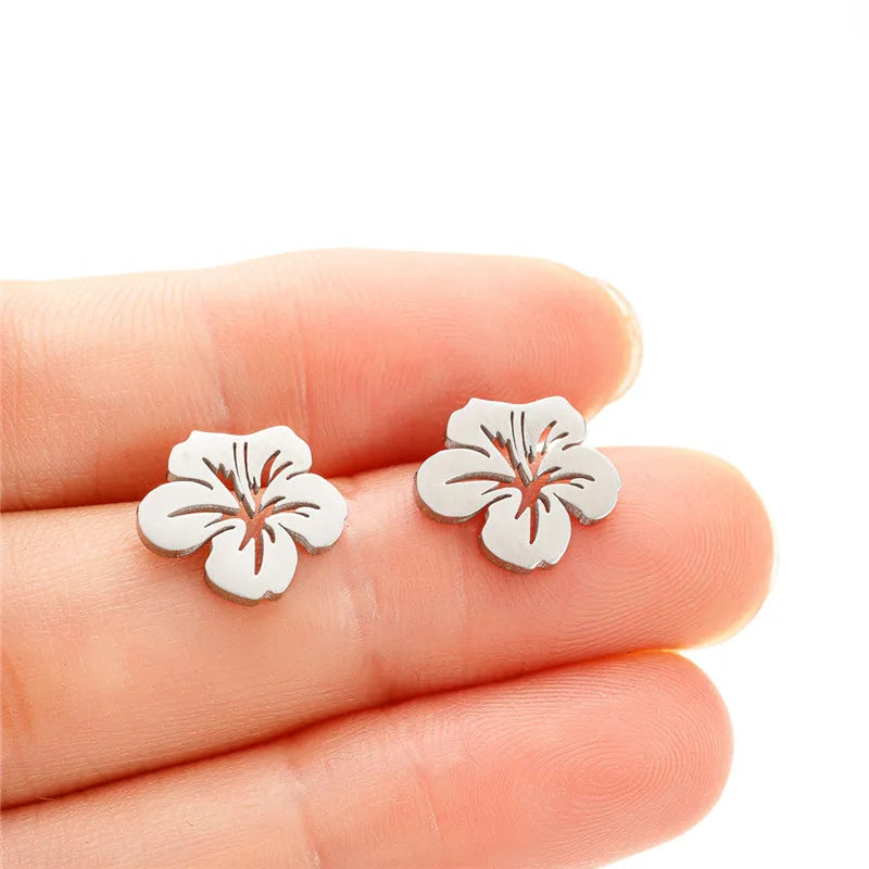 Women's Flower Stud Earrings Silver