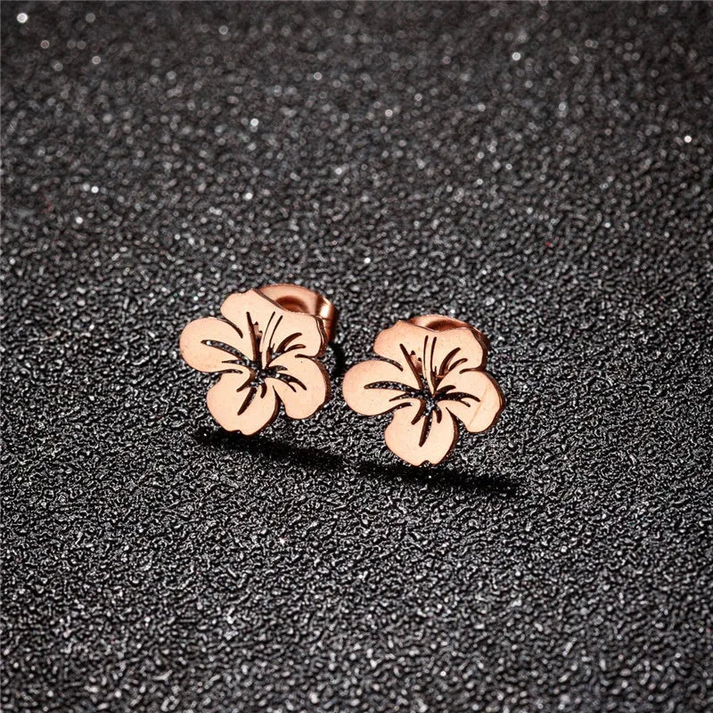 Women's Flower Stud Earrings Rose Gold