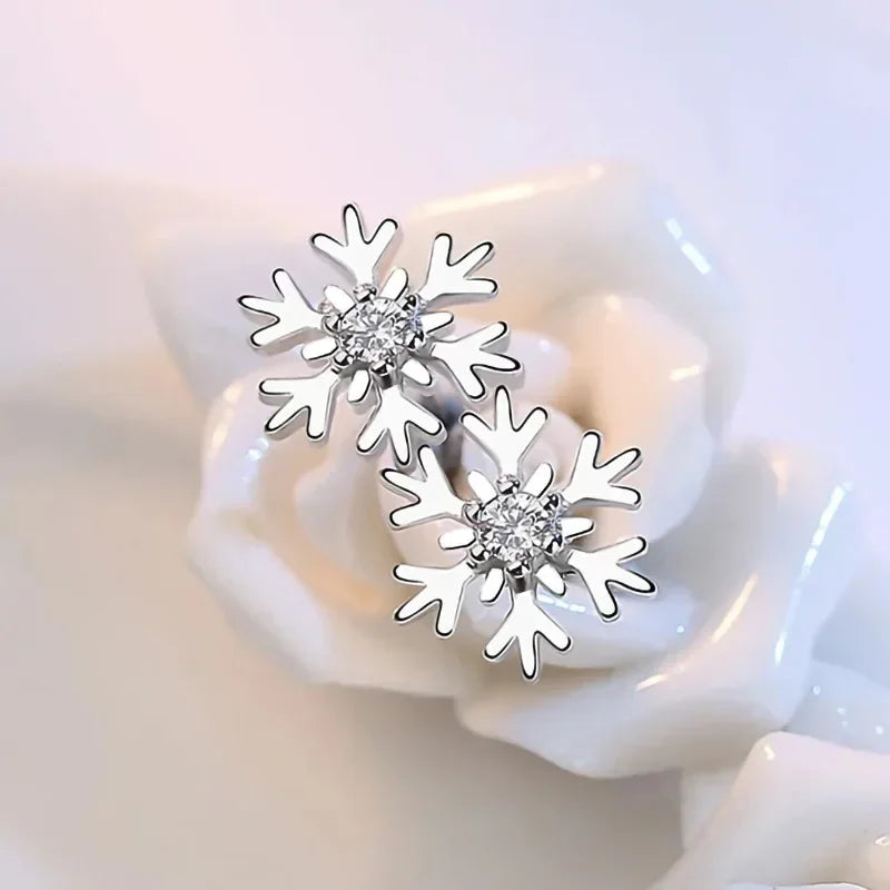 Snowflake Stud Earrings with Zircon