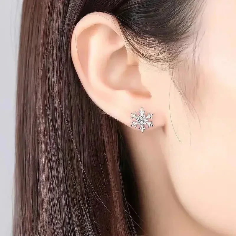 Snowflake Stud Earrings with Zircon