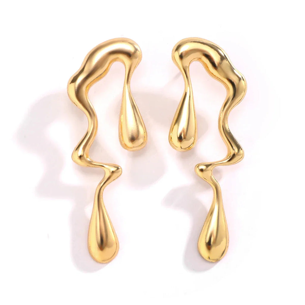 Asymmetrical Water Drop Stud Earrings gold