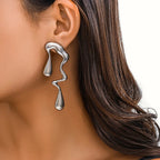 Asymmetrical Water Drop Stud Earrings silver