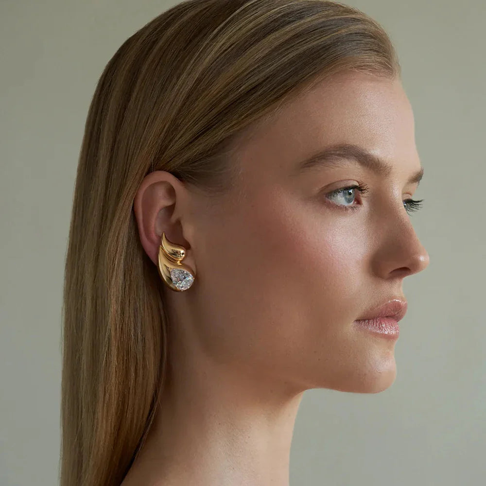 Water Drop and Rhinestone Stud Earrings