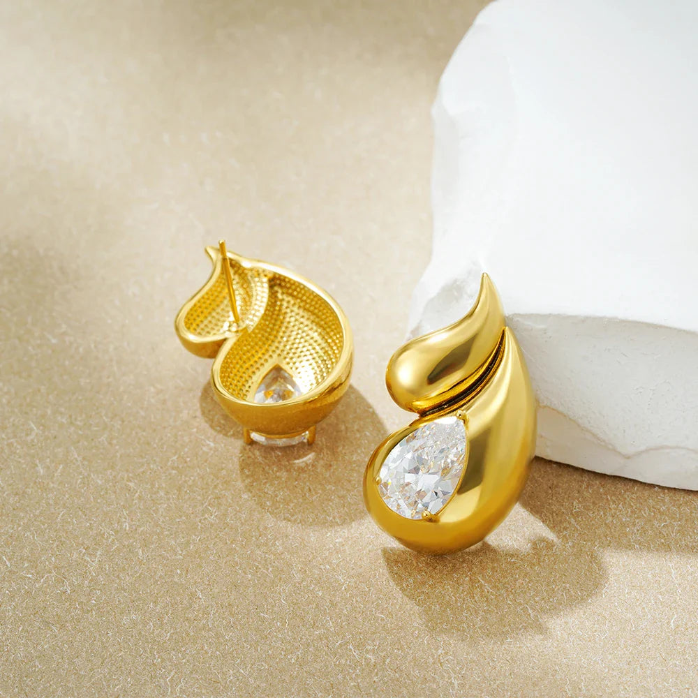 Water Drop and Rhinestone Stud Earrings