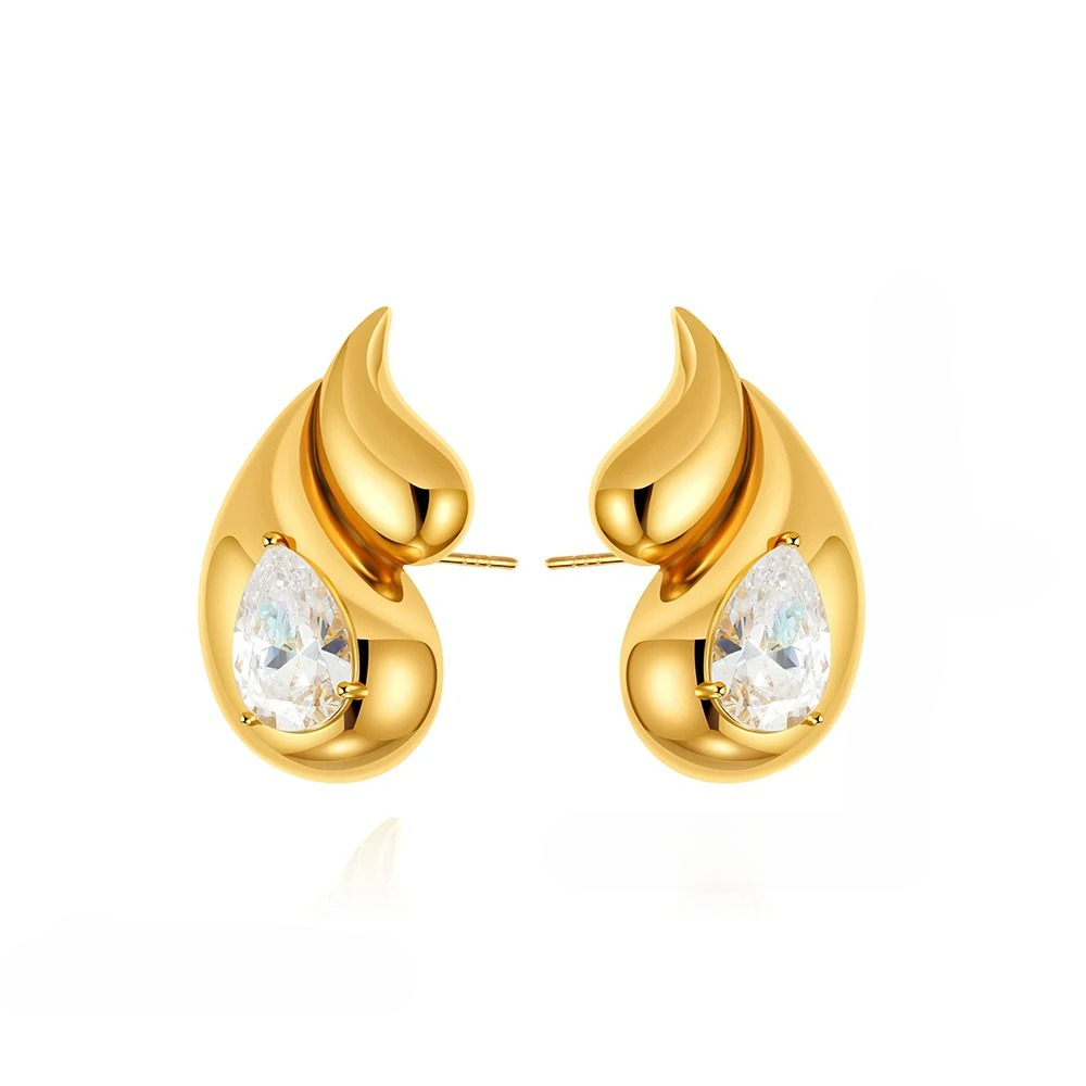 Water Drop and Rhinestone Stud Earrings