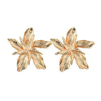 Asymmetrical Large Flower Stud Earrings gold