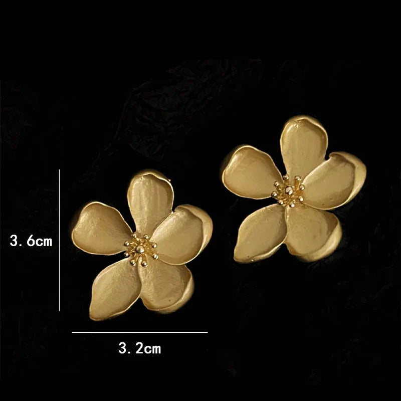 Gold Large Flower Stud Earrings