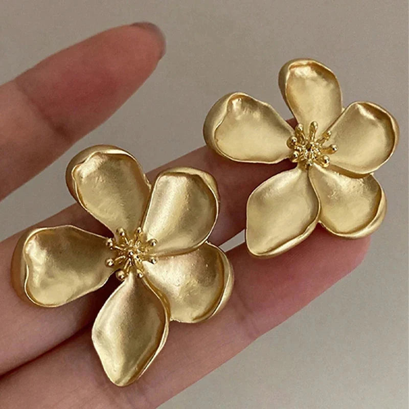 Gold Large Flower Stud Earrings