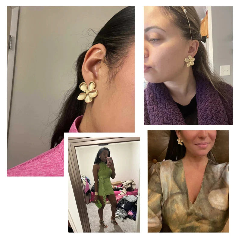 Gold Large Flower Stud Earrings
