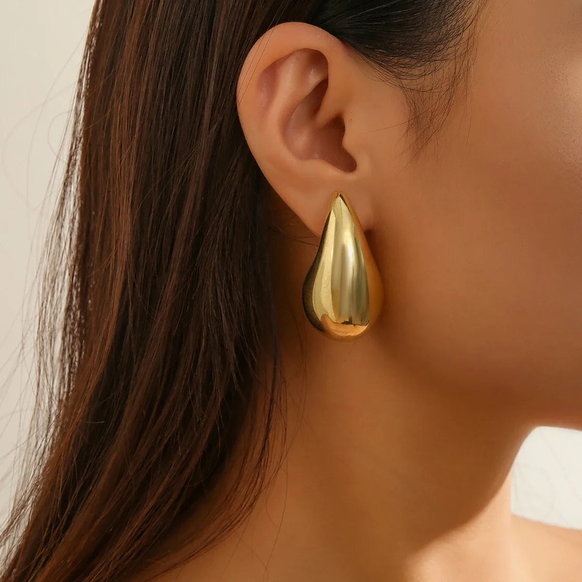 Large Water Drop Stud Earrings Gold