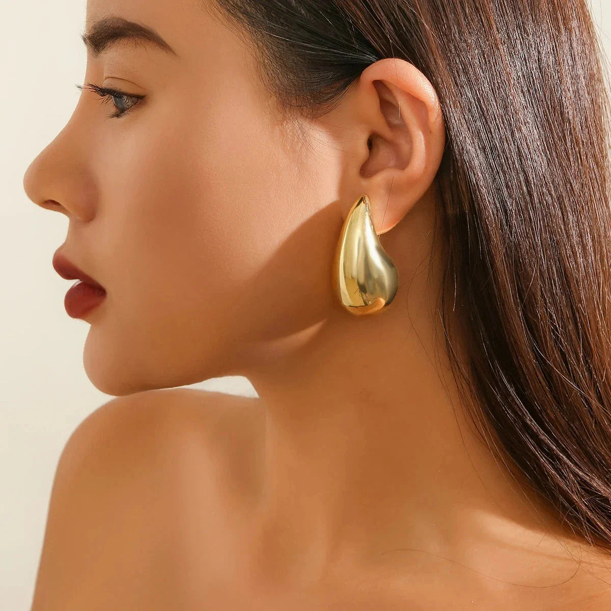 Large Water Drop Stud Earrings Gold