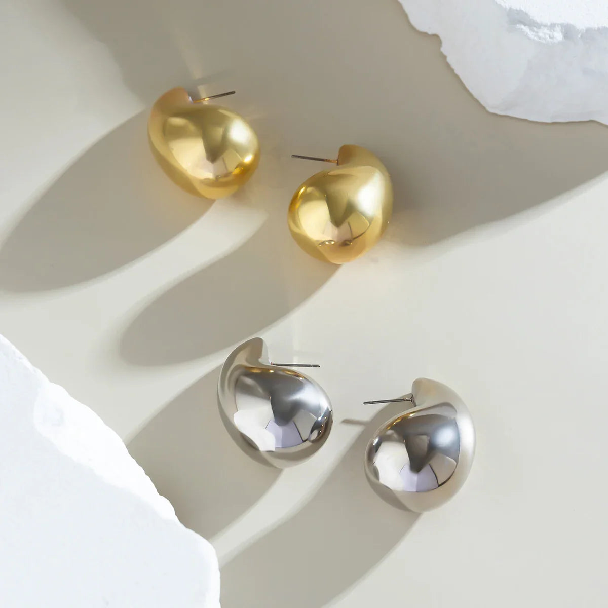 Large Water Drop Stud Earrings Silver