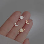 Moon and Sphere Zircon Stud Earrings Gold