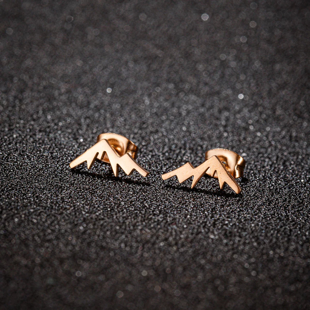 Mountain Stud Earrings for Women or Men rose gold