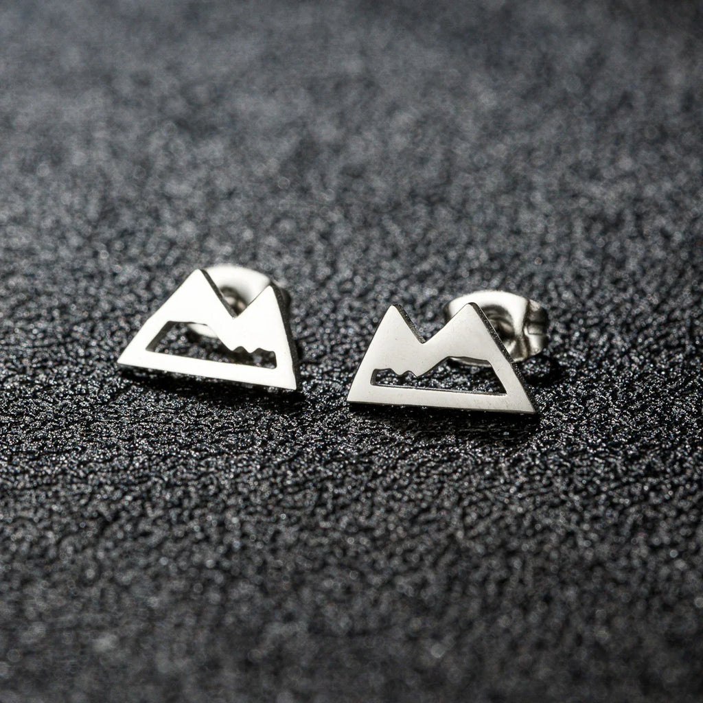 Minimalist Mountain Stud Earrings Silver
