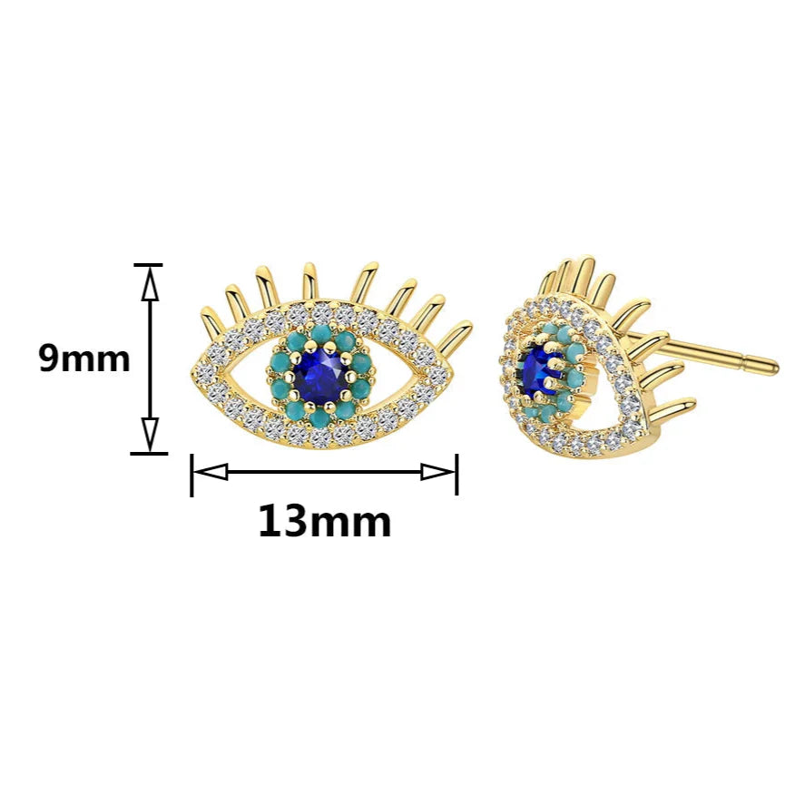 Blue Eye and Rhinestone Stud Earrings