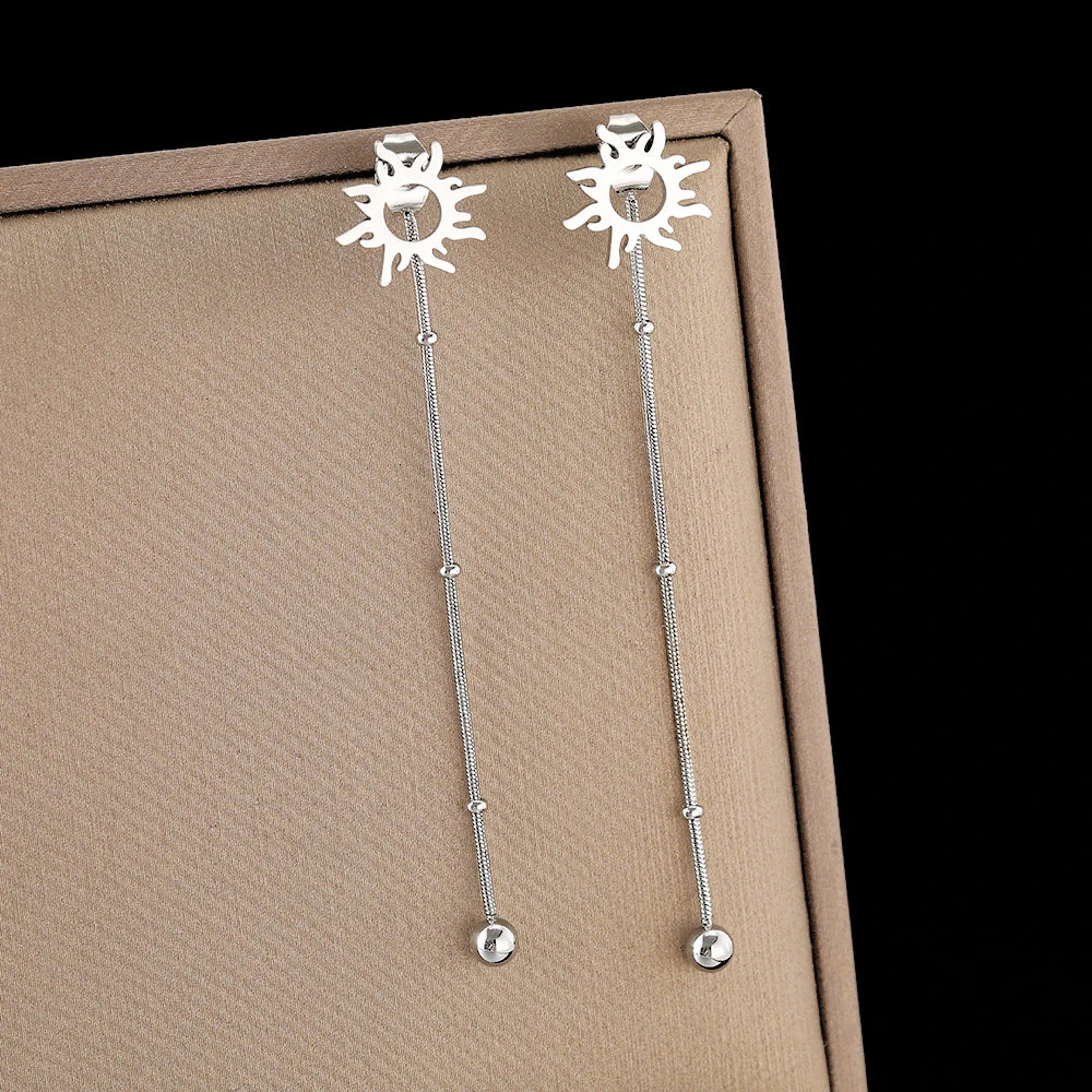 Sun Silver Dangle Stud Earrings